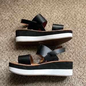 Black Strappy Platform Wedge Sandals